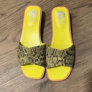 Vince Camuto Yellow and Snake Print Slide Sandals